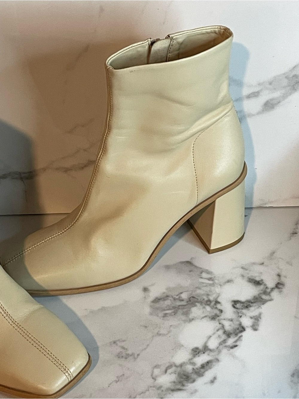 Free People Leather Cream Block Heel Ankle Boots - Women